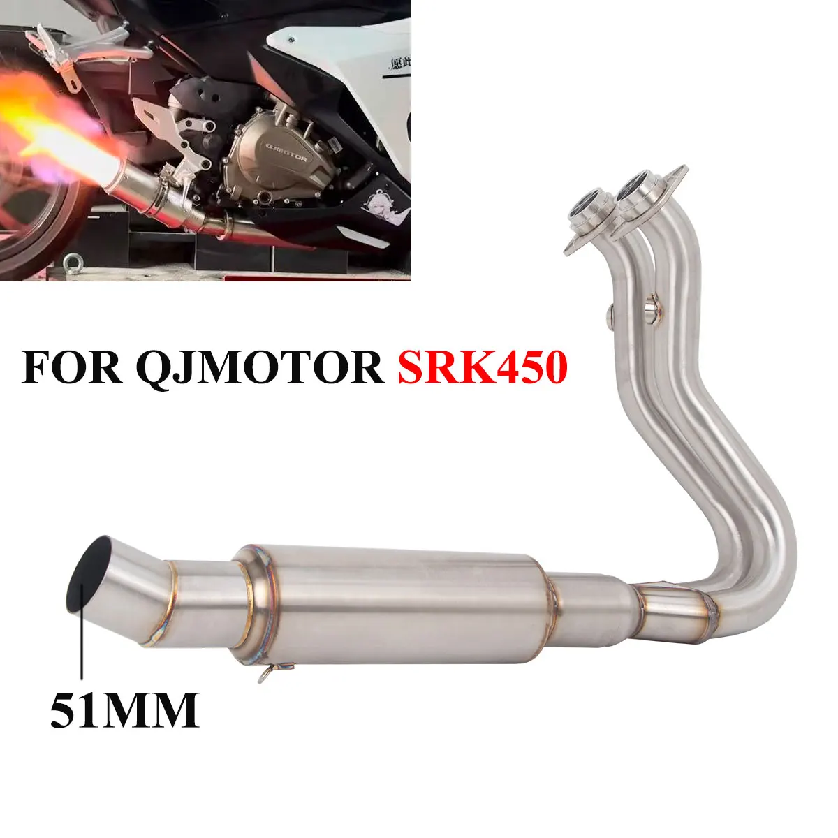 

51MM For QJMOTOR SRK450RC ALL YEARS Motorcycle Exhaust Front Link Pipe Escape Muffler Pipe SRK450 Exhaust