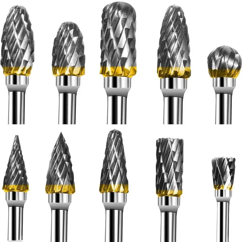 

10pcs Tungsten Carbide Steel Milling Cutter Rotary File Woodworking Grinding Carvin Milling Cutter Head Drill Bit Burr Set