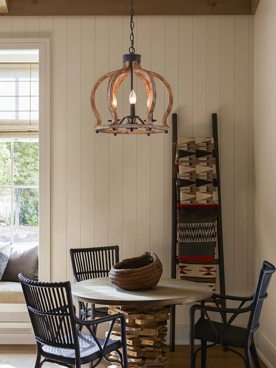 Crown Wooden Chandelier Rustic Vintage Industrial French CountryDistressed WoodDining RoomKitchen IslandEntryway/FoyerBedroomFar