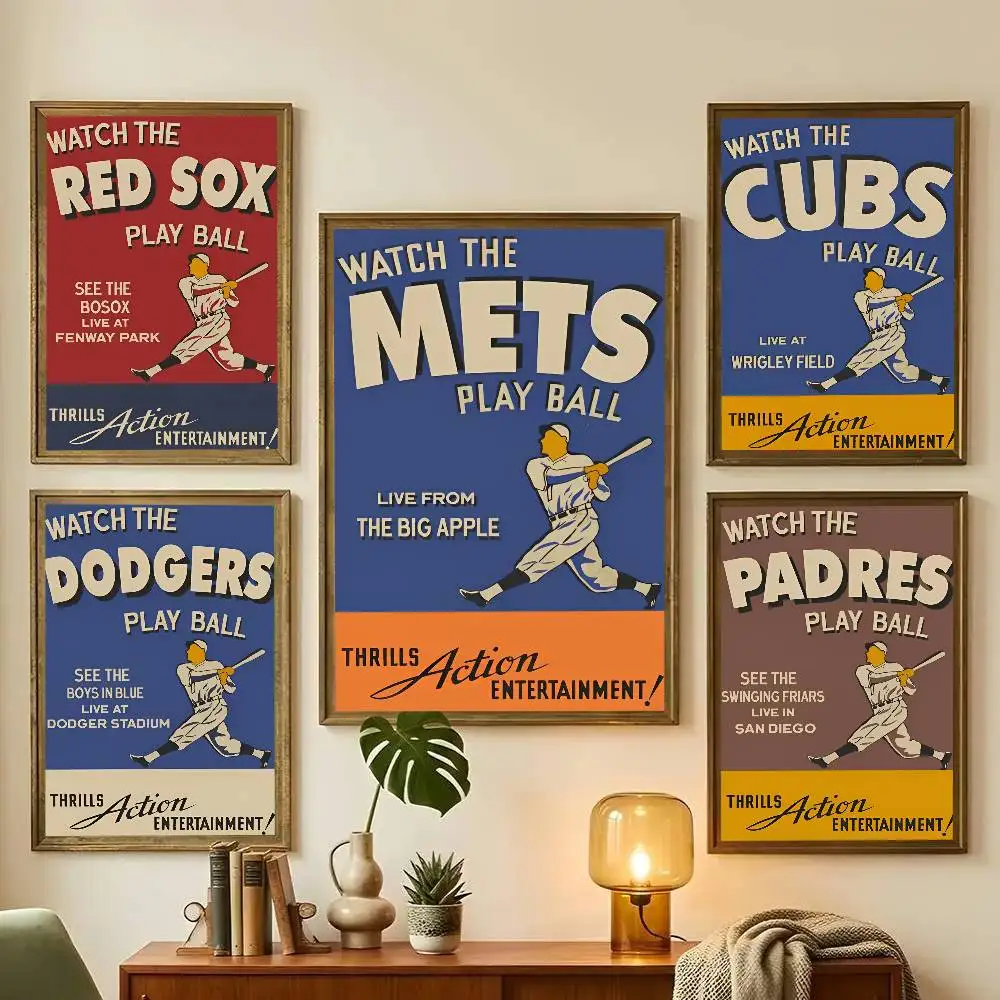 1pc Vintage-Style B-aseball T-eam Poster Sticker Print Waterproof Wall Art For Living Room Bedroom Home Decor