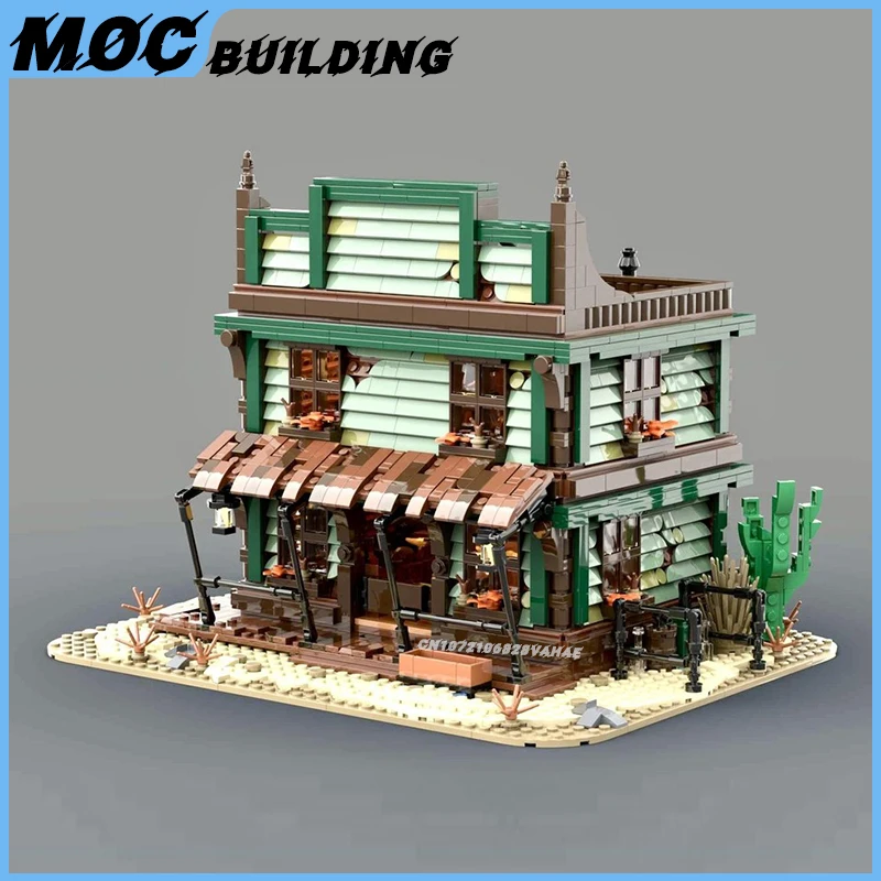 MOC Building Blocks Modular Western Saloon Model Assembly Bricks Service Bar Lodging Street View Toys Collection Display Gifts