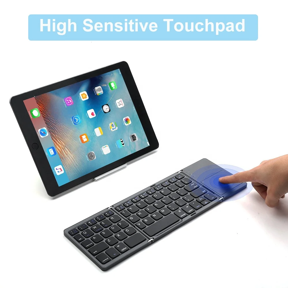 Folding Keyboard Touchpad Aluminum Portable Foldable Keyboard Type C Rechargeable for IPad Tablet PC  Customize