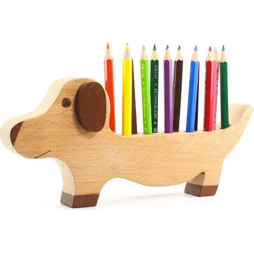 Titular da pena decorativa de madeira em forma de cão organizador de mesa artigos de papelaria caneta suportes material escolar para criança animal figura madeira quente