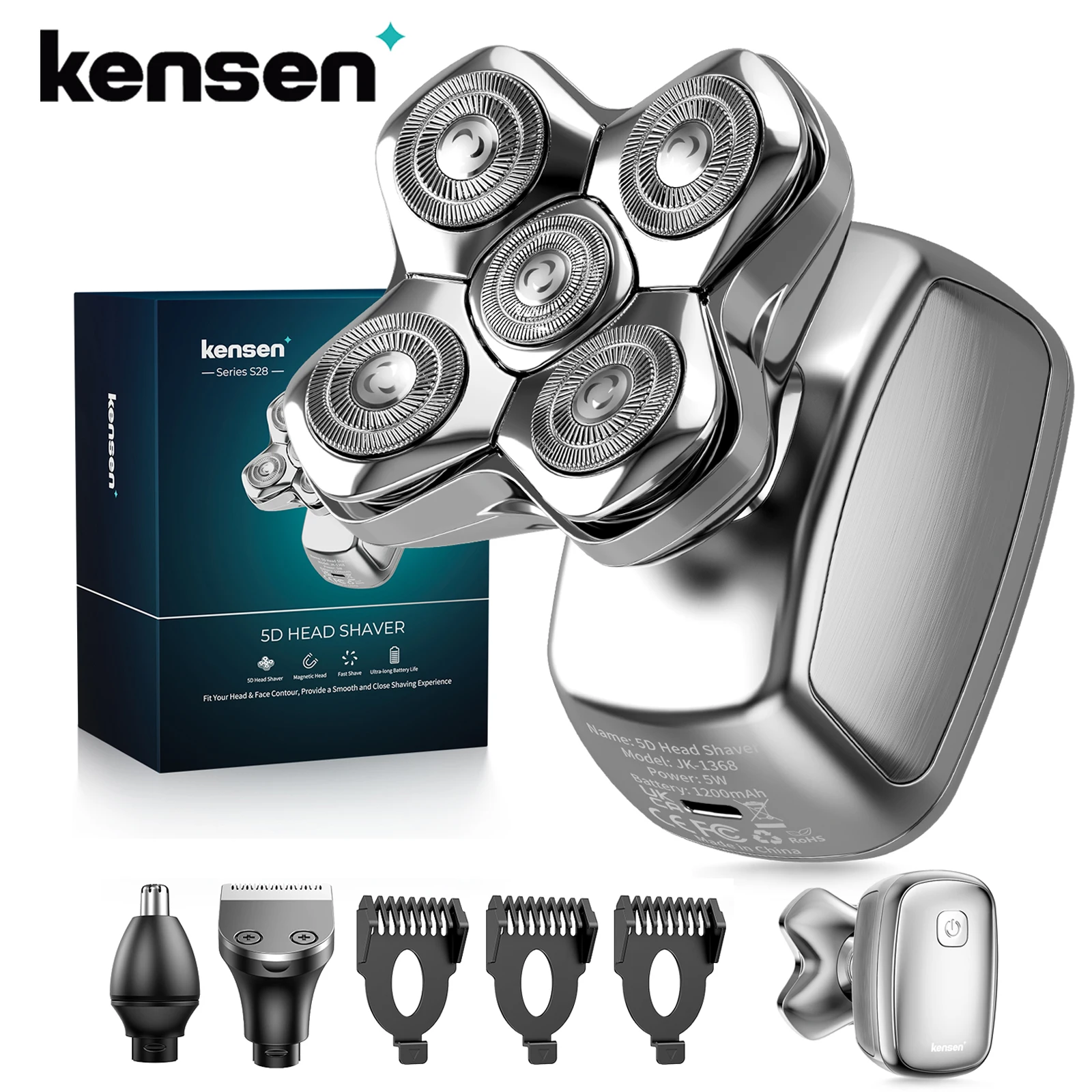 

KENSEN S28 Electric Head Shaver for Blad Man Hair Trimmer 5D Floating Head Razor Beard Trimmer 5 in 1 Rechargeable Shave Machine