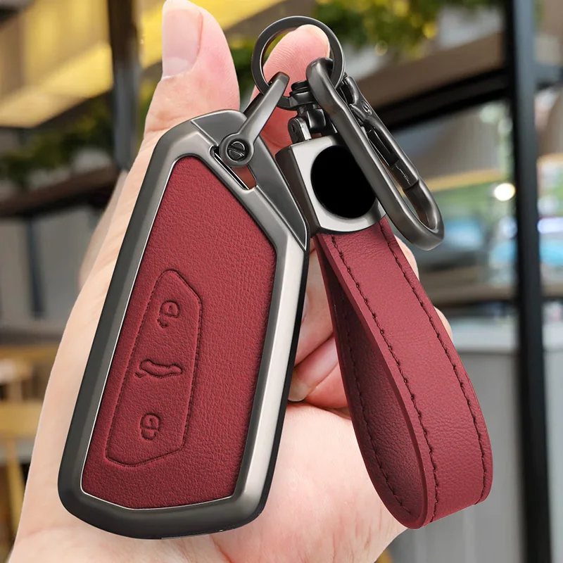 Zinc Alloy Leather Car Key Case Cover Shell For VW Volkswagen Golf 8 2020 Skoda Octavia A8 MK8 2022 2021 SEAT Leon MK4 Accessory