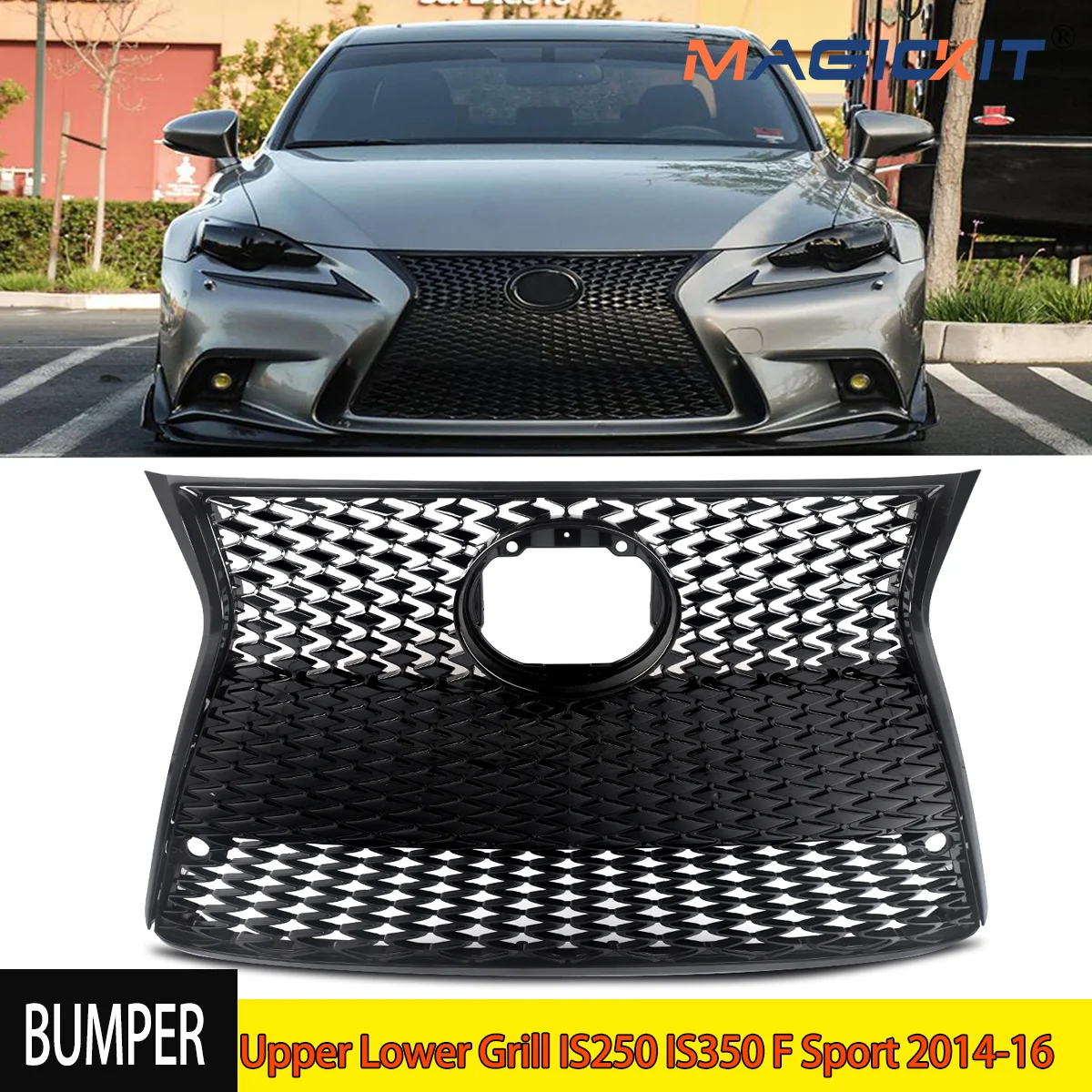 MAGICKIT Gloss Black Front Bumper Upper Lower Grill IS250 IS350 F Sport 2014-2016 car Accessories