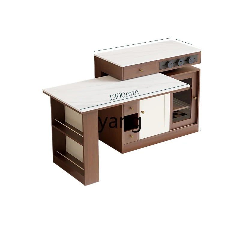 LH  Retro Living Room Kitchen Island Dining Table Rotatable Dining Table Multifunctional Mobile Sideboard Cabinet