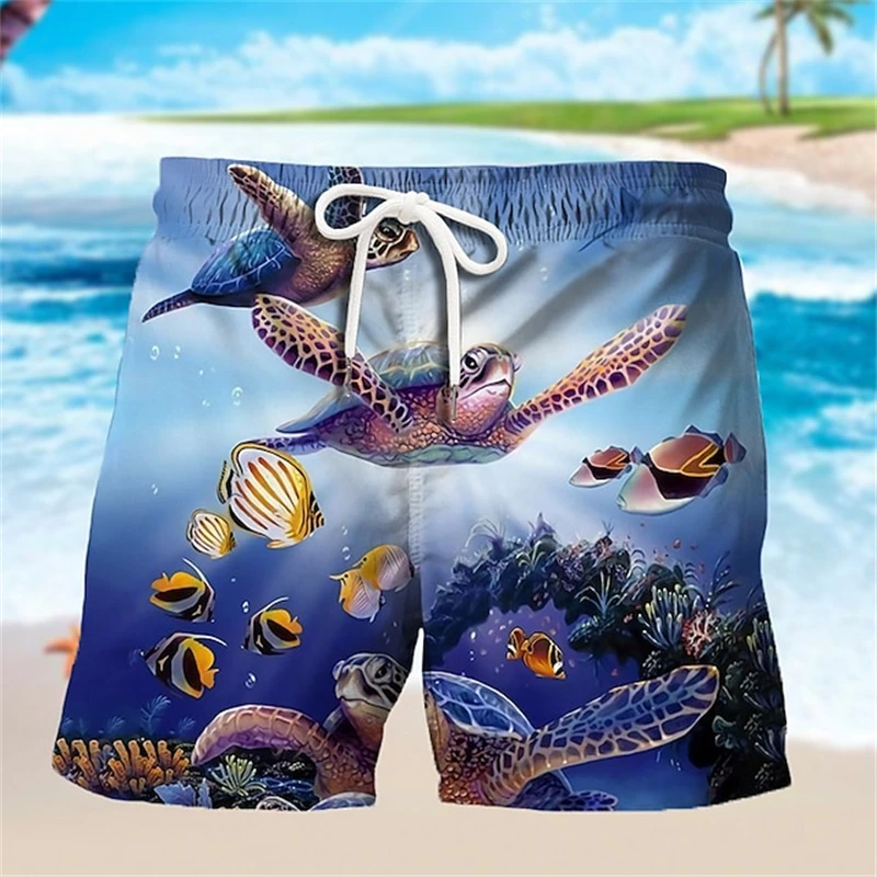 2024 Summer Hawaii Vacation Beach Shorts For Men Clothing Sea Turtle Print Harajuku Trunks Outdoor Casual Swimsuit Ice Shorts