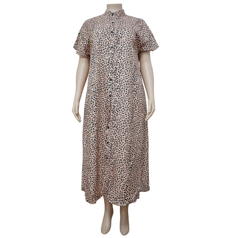 WSFEC-L-4XL africano de talla grande para mujer, ropa de primavera y verano, vestido largo informal de manga corta con estampado de leopardo a rayas, 2023