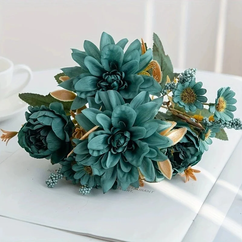 Simulierter Dahlie-Blumenstrauß, für Hochzeitsbögen, Heimdekoration, künstliche Wohnzimmer-Tischdekoration, künstliche Blumen – Detail 7