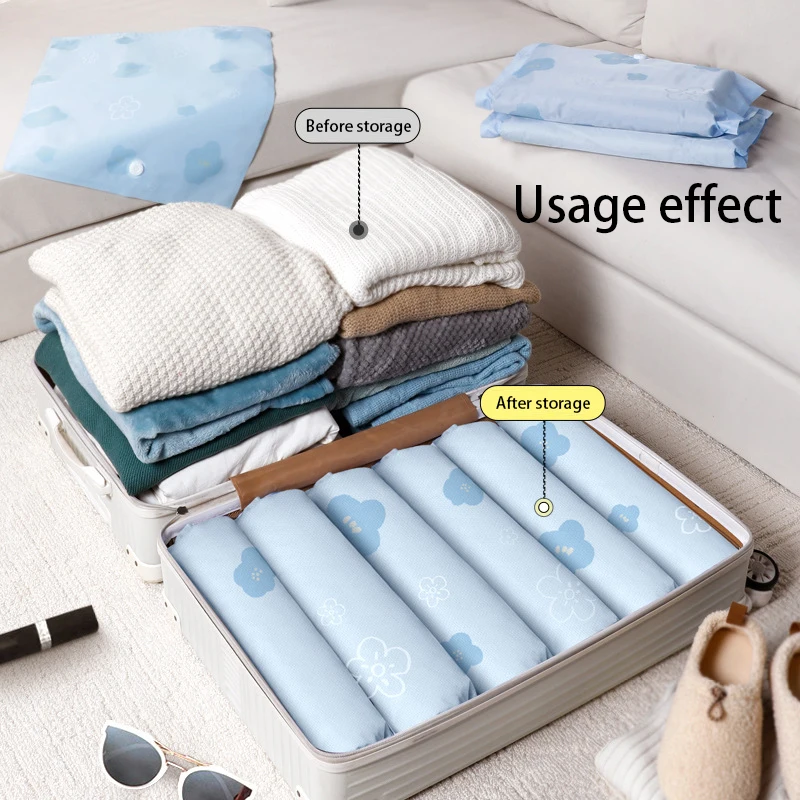 50-65CM Travel Hand Roll Compression Bags 16 Micron Oxford Cloth Reusable Vacuum Storage Bags No Pump Required Space Saver Bags