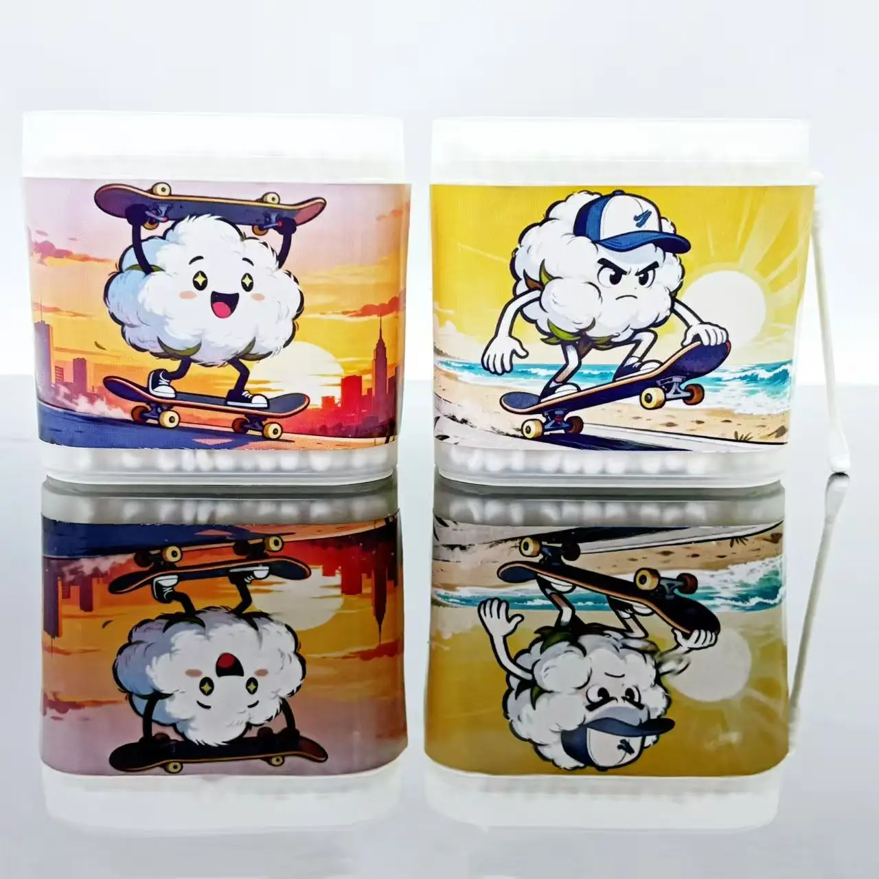 400 Stück/600 Stück doppelseitige Wattestäbchen mit Sportmotiv, Skateboard-förmige Wattestäbchen, weiße Schraubenlöffel, Wattestäbchen