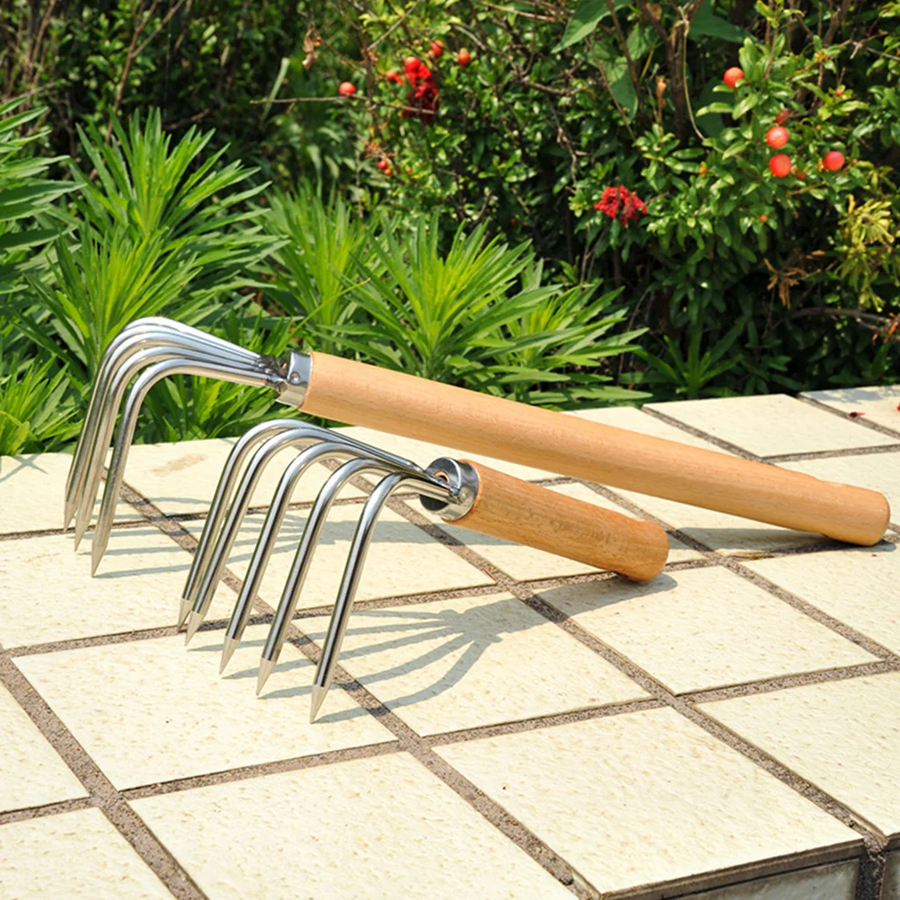 

Strong Grip Wooden Beach Rake Stainless Steel Five Tine Shell Digging Tool Hand Rake For Sand Play Essentials