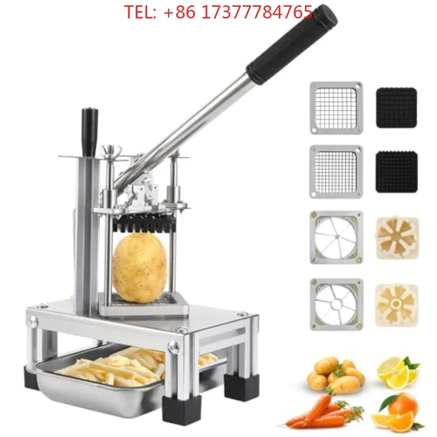 Commercial French Fry Cutter Vegetable Fruit Chopper with 4 Replacement Blades Stainless Steel for Potato Carrot Tomato Slicing