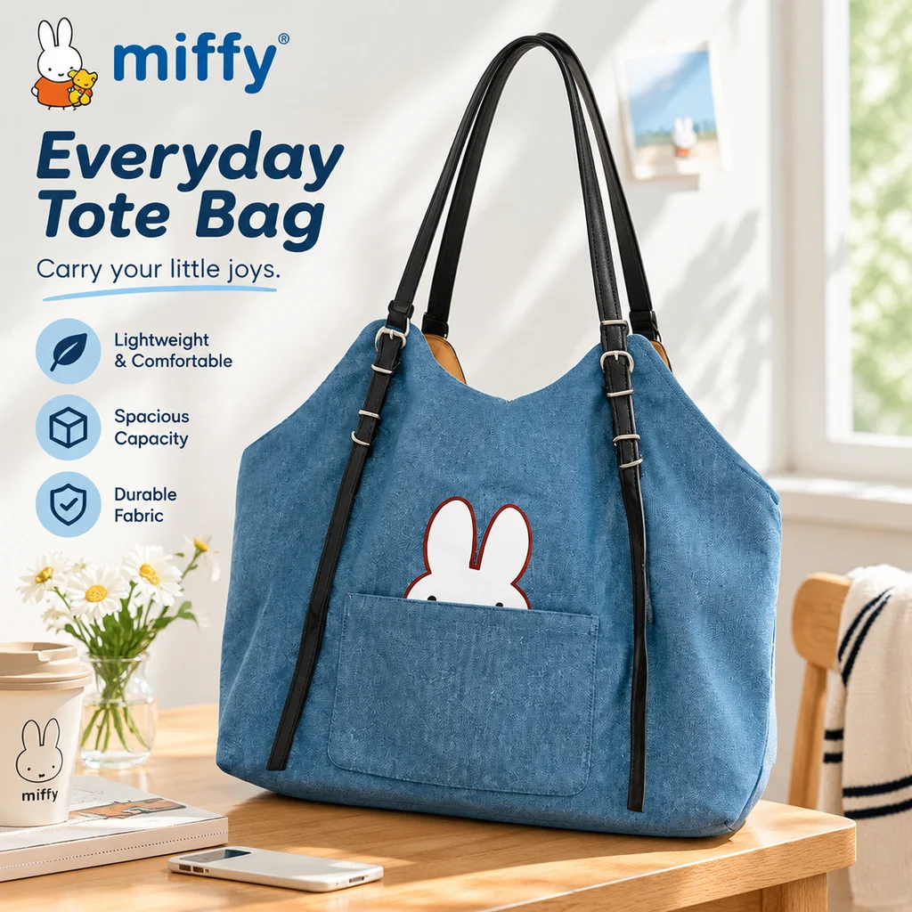 Miffy New Autumn Women Shoulder Tote Bag Handbag Niche Design Casual Lazy Style Tote Purse Fashion Large Capacity Soft PU