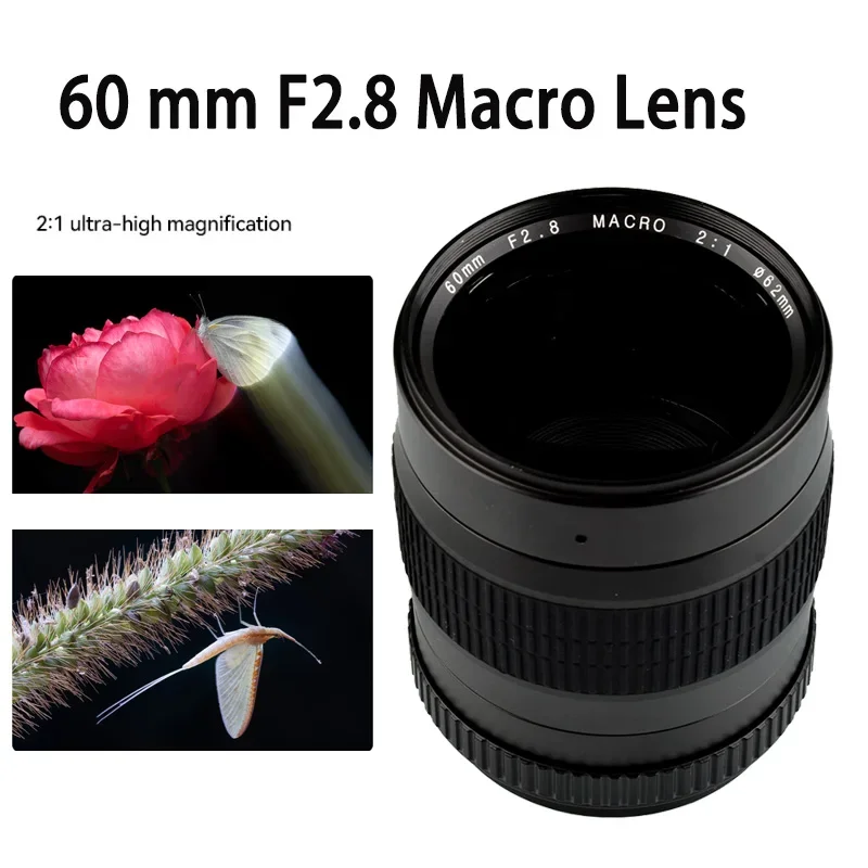 Lightdow Super Macro 60mm F2.8 2:1 Manual Fixed Focus Lens for Nikon D7200 D5200  D800 Cannon 1100D  600D 750D 77D DSLR Camera