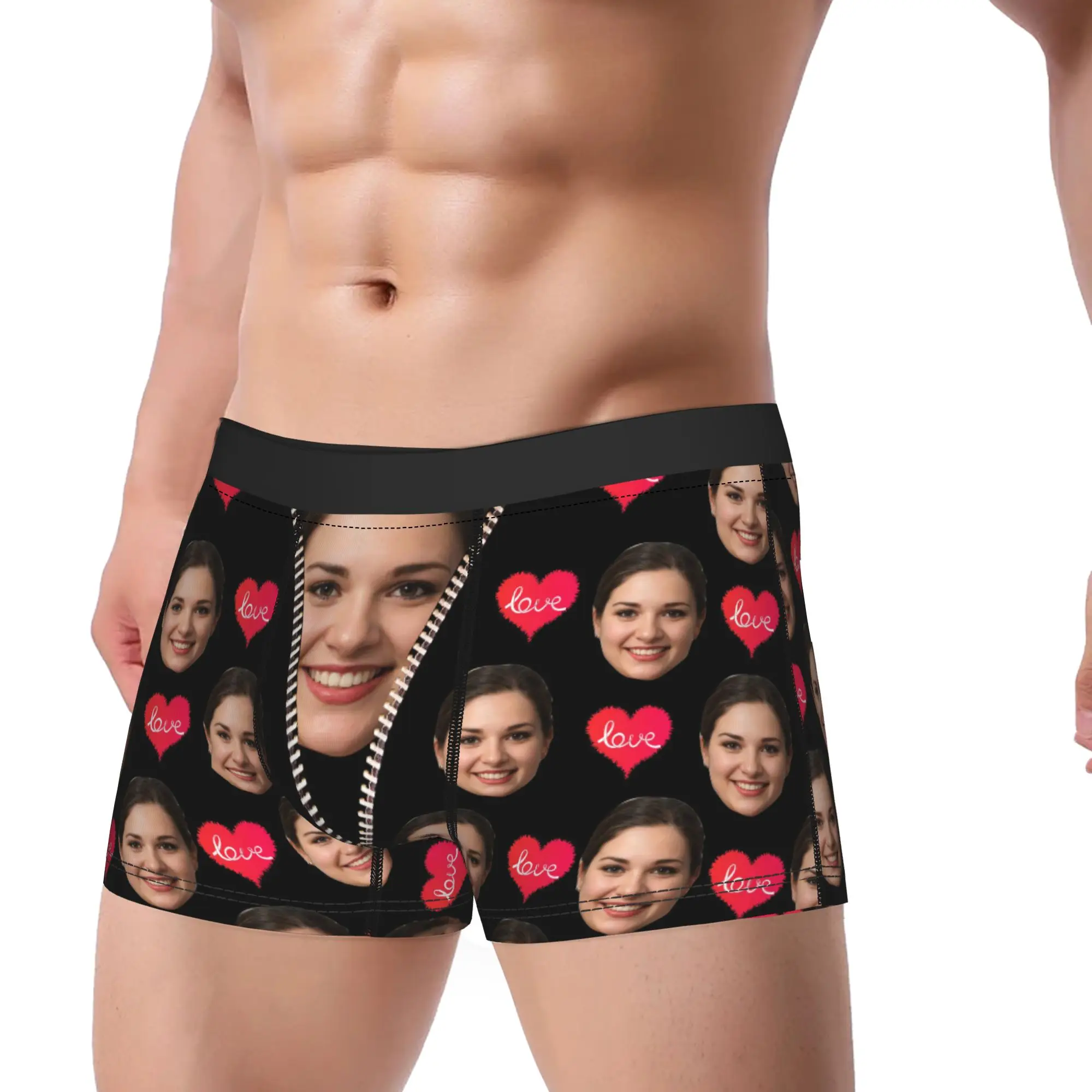 Custom Photo Underwear Funny Zipper Custom Boxer Shorts Trenky Men Underpants Breathable Shorts Briefs Gift