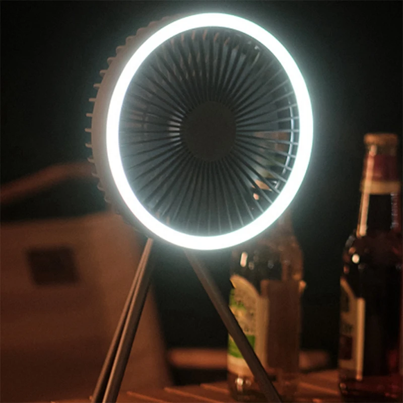 Camping Fan With Portable 3-In-1 LED Light USB Rechargeable Hanging And Standing Large Wind Power