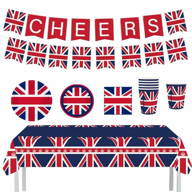 Union Jack Party Decorations Coronation Of King Charles III British Party Supplies Union Jack Paper Plate Napkins Fork For Party