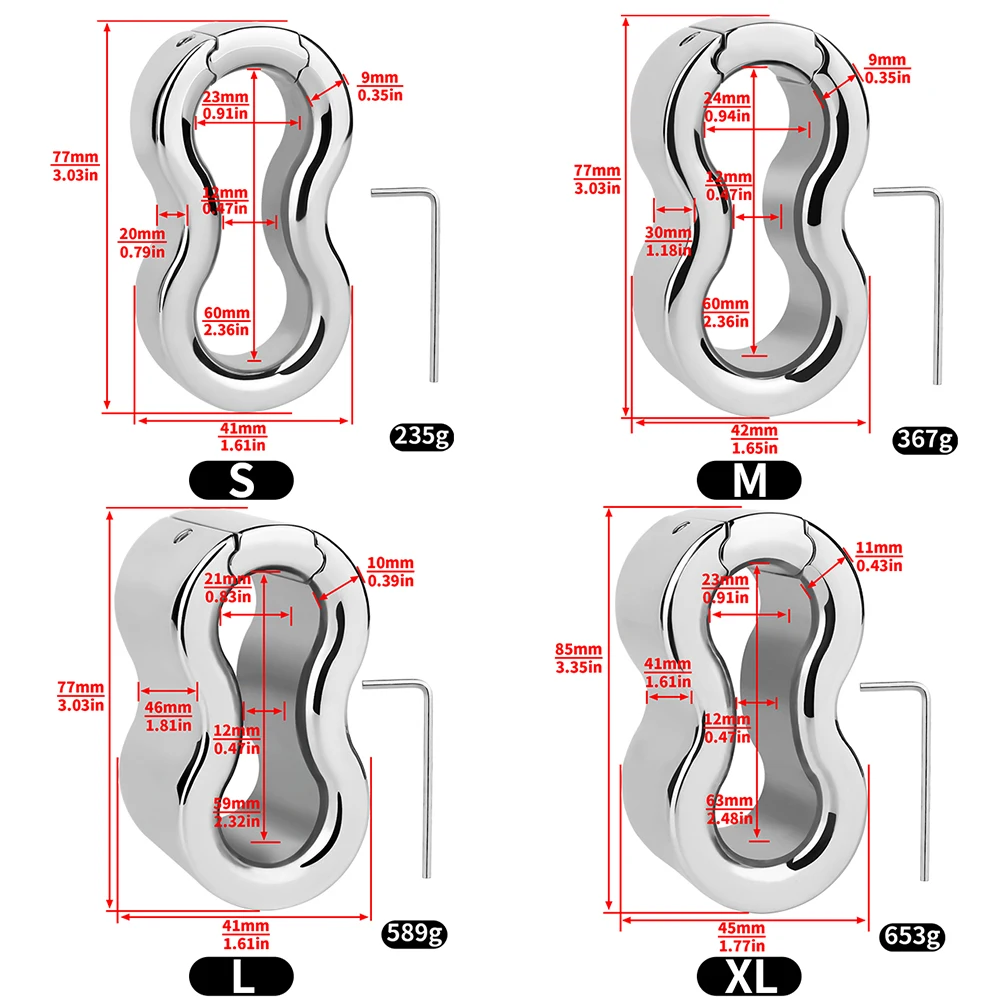FRKO 304 Steel Penis Lock Cock Ring Heavy Duty Weight Male Metal Ball Stretcher Scrotum Delay Ejaculation BDSM Sex Toy for Men