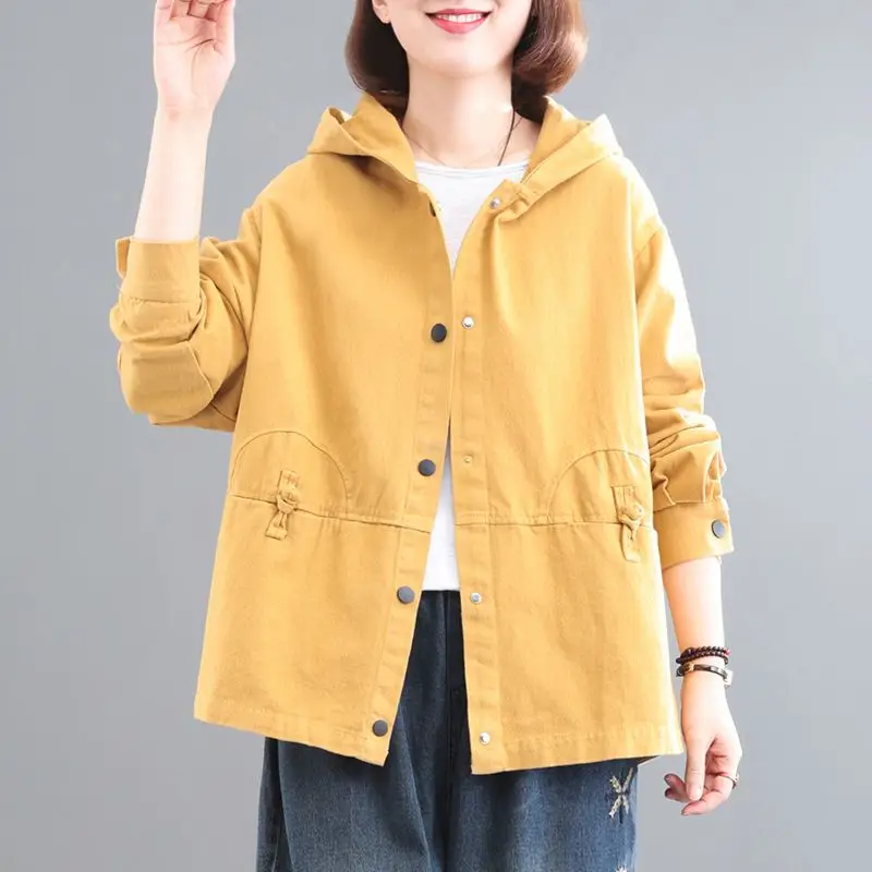 Cotton Jackets Women Hooded Coat Big Size Long Sleeve Single-breasted Korean Fashion Spring Autumn Women Clothes Short Outerwear