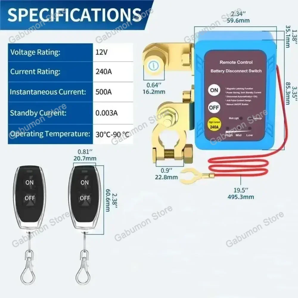 مفتاح فصل البطارية عن بعد 12 فولت 240A مفتاح قتل إيقاف تشغيل الطاقة التلقائي مفتاح التحكم عن بعد للسيارات سيارة شاحنة قارب #5