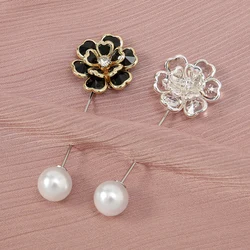 2/Pcs Camellia Pin Brooch Black White Flower Rose Pearl Muslim Woman Hijab Scarf Accessories Female Brooches Accessories