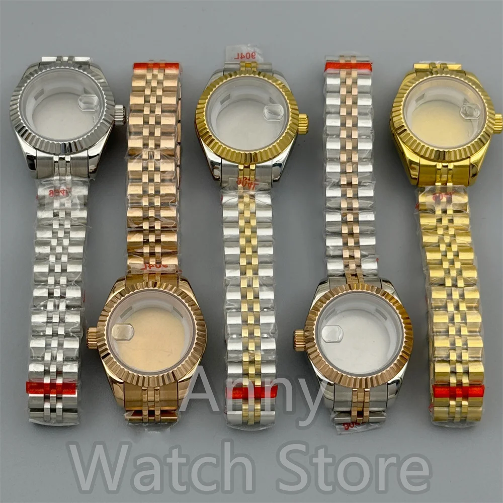 NH05 28mm Fluted Curved Sapphire Glass Steel Diving Watch Case For Ladies Fit NH05 NH06 Movement Fit Women's 20.5mm Dial