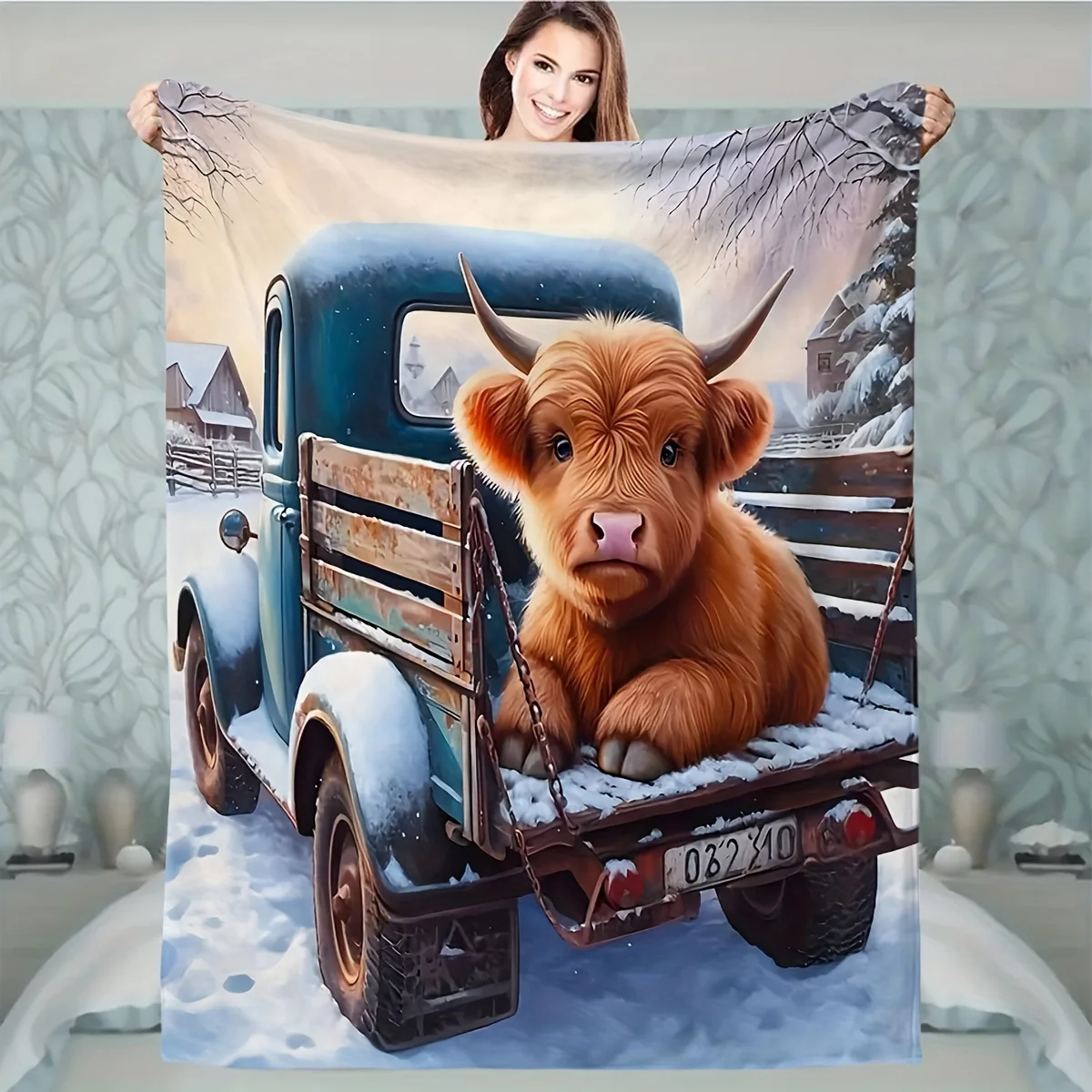 Super Soft Flannel Highland Cow Blanket, Cute Cow Gift Throw Blanket for Boys and Girls, Sofa, Crib, Camping, Camping, Travel