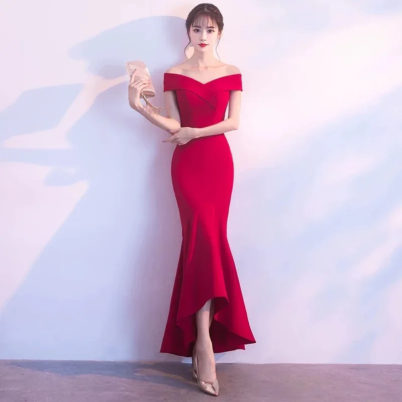 Hot selling No. 4 evening dress 2024 new summer wedding red fishtail temperament long slim dress for women