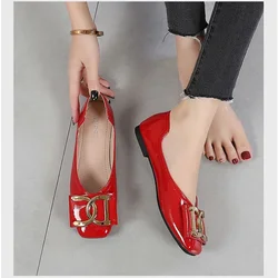 2023 New Ballerina Ladies Slip-on Shoes Women Spring Fashion Ballet Flats Square Toe Patent Leather Shoe Loafers Women Red