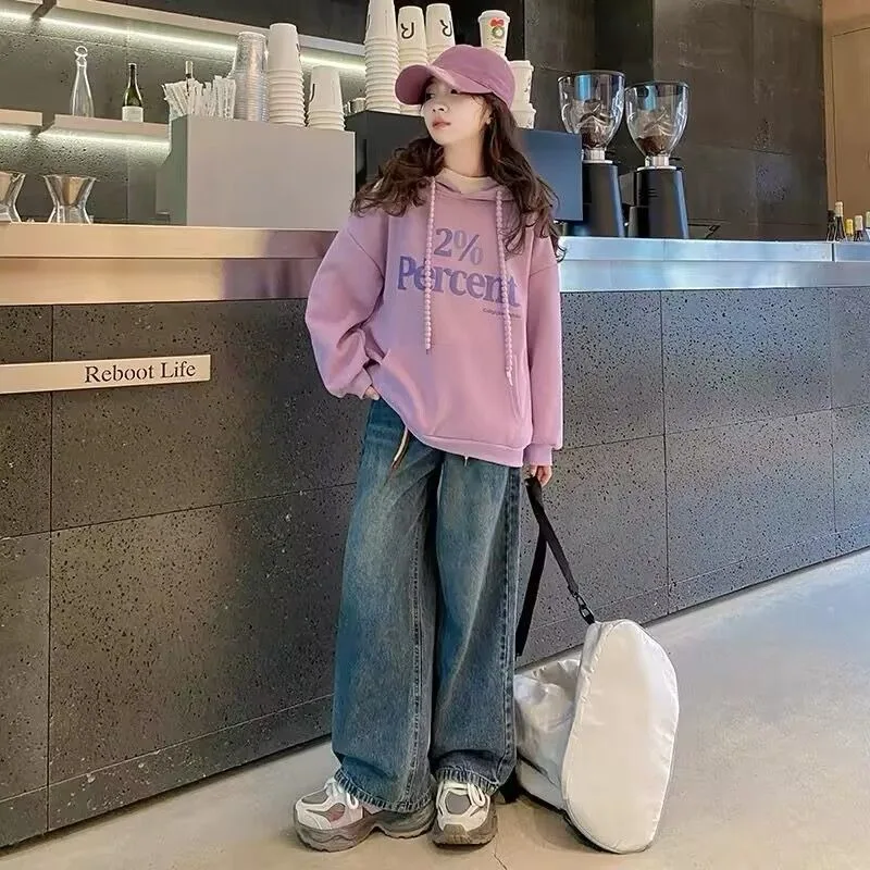 

2025 New Girls' Autumn/Winter Hoodie Stylish Versatile Pre-Fall Top for Medium To Large Kids, All Seasons Wear, Warm Comfortable