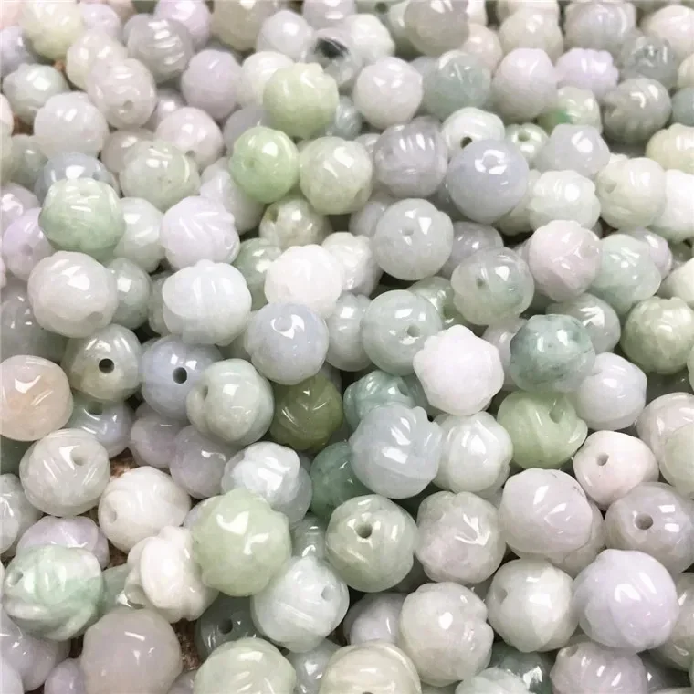 50pcs Factory Price Direct Sales Myanmar Jadeite Bud Round Beads Ice Glutinous Seeds Jadeite A Goods Lotus Loose Beads Wholesale