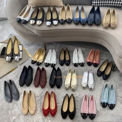 Strik Flats Balletdansschoenen Voor Dames Vier Seizoenen Schapenvacht Echt Leer Ronde Neus Ondiepe Mond Comfortabele Schoenen