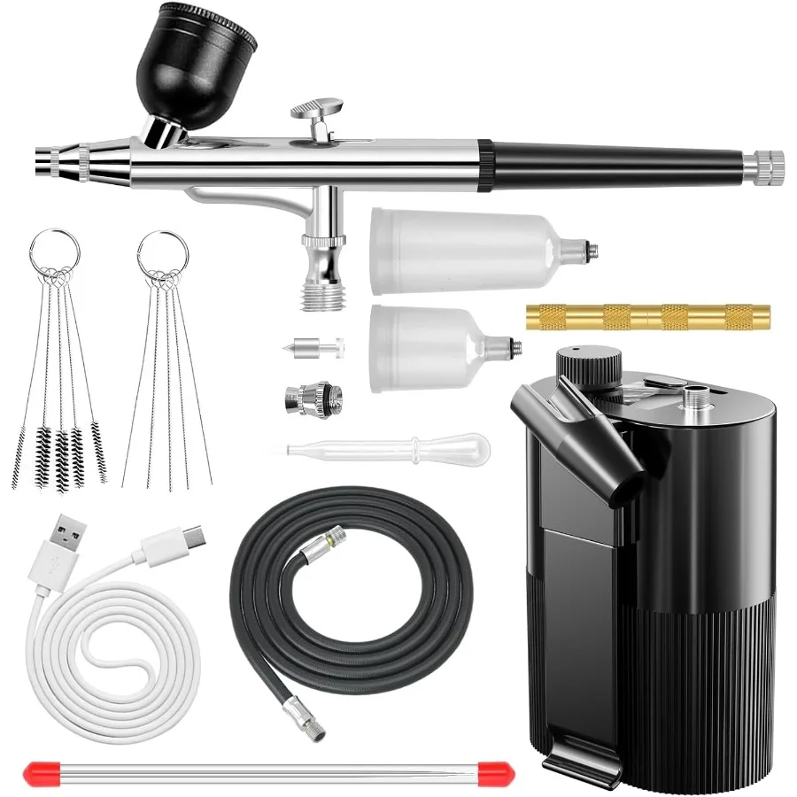 

High Pressure Airbrush Kit with Cordless Rechargeable Compressor for Precision Painting Applications in Nail Art Barber Styling