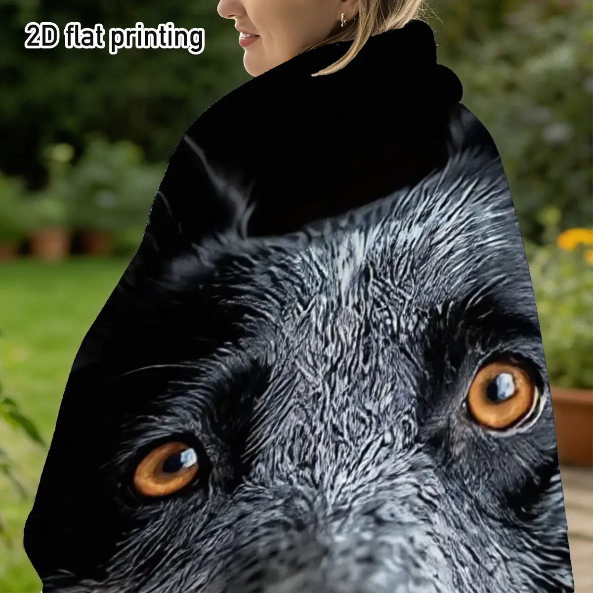 Cozy Flannel Outdoor Blanket Featuring a 2D Realistic Blue Cow and Dog Pattern, Perfect for Close Bonding with Pets During Campf