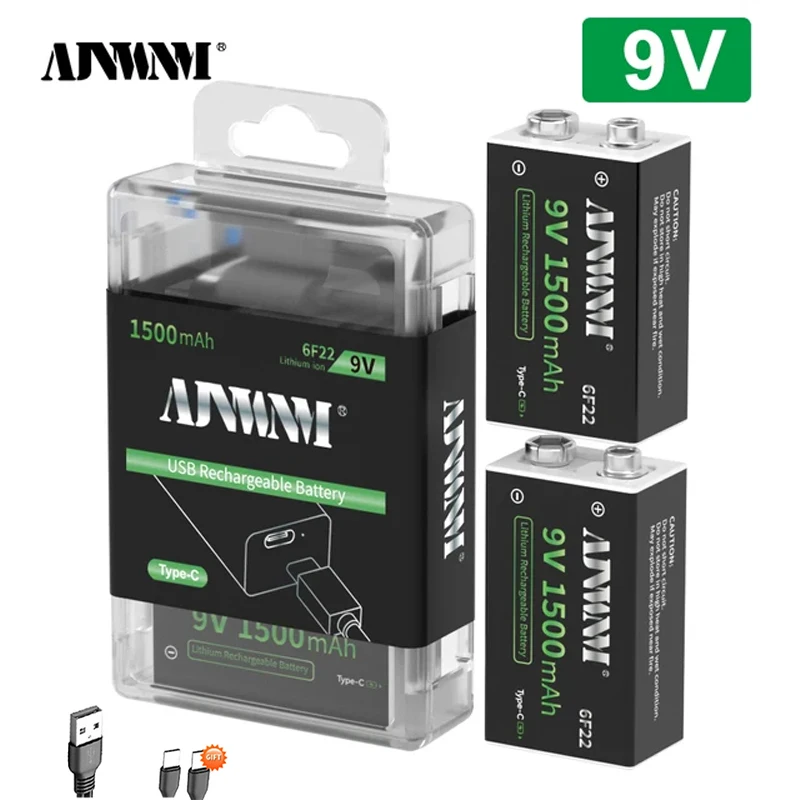 

1500mAh Type-C USB 9 Volt li-ion Rechargeable Battery 6F22 9V Li ion Lithium Battery for RC Helicopter Model Microphone Toy