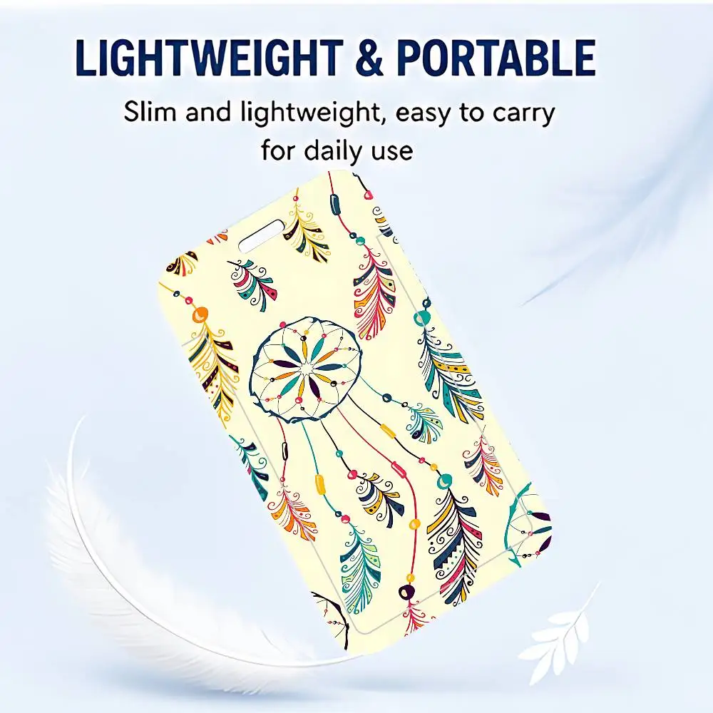 Dream Catcher Drawings Feather Owl ID Card Holder PVC Badge Holder Cartoon Card Cover Student ID Bus Card Case with Clear Window