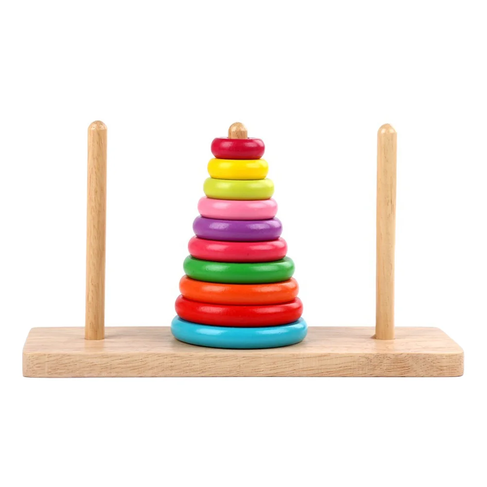 Wooden Tower of Hanoi Childrens Kid Stacked Solid Stacking Educational Kids Pupils