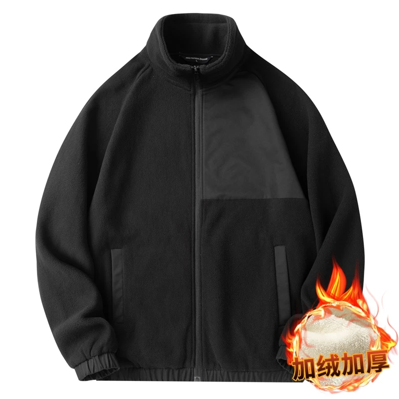 

Plus Velvet Jacket Men's Warm Fleece Casual Jacket Solid Zipper Thickened Warm Baseball Jacket Solid Color Zipper Large Size Top