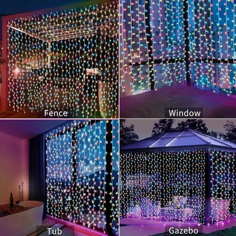 Solar Curtain LED String Lights 8 Lighting Modes Great for Wedding Party Pergola Garden Decoration Outdoor Christmas Lighting