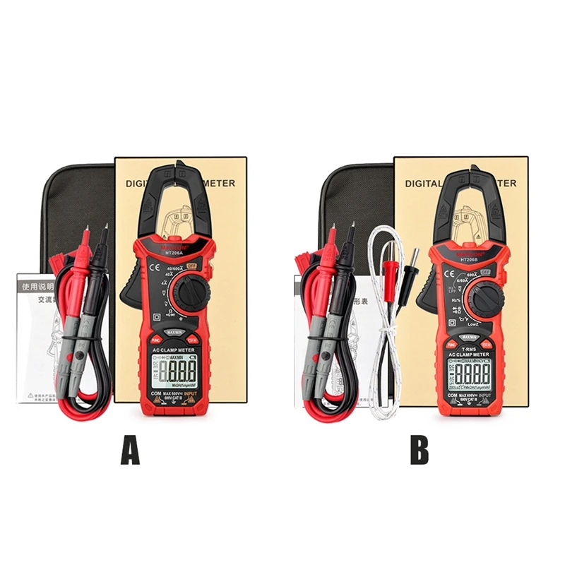 MAYILON HT206A 600A AC Current Two Color Backlight NCV Clamp Ammeter With Carrying Case