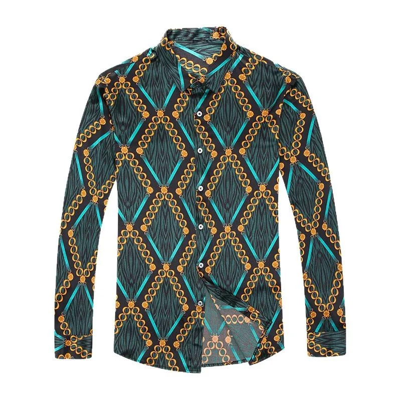 High Quality Shirt Men Long-sleeved Dad Silk Satin Spring  Autumn Casual Clothes