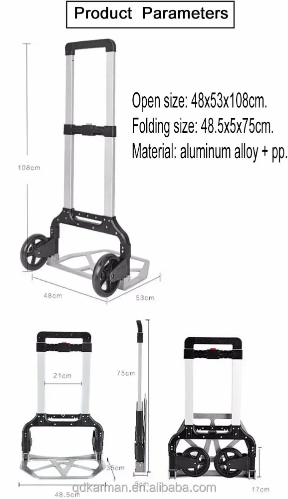 Folding Trolley, Two Wheels, Aluminum Alloy, Load Capacity 150kg, Silver, Home Use, High Quality Shopping Cart