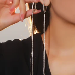 925 silver needle full of diamonds extra-long paragraph tassel earrings female temperament simple personality match earrings