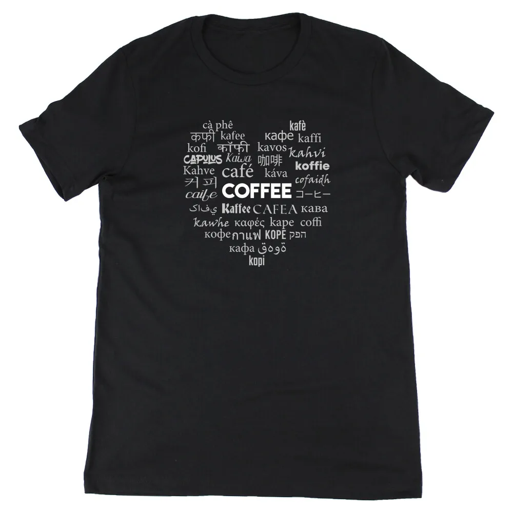 

Кофе в разных языках Футболка в форме сердца