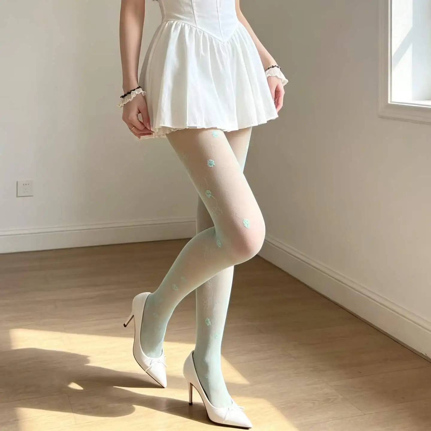 Pantimedias Ultrafinas Transparentes de Verano, Estilo Japonés, Color Verde Menta Fresco, Jacquard