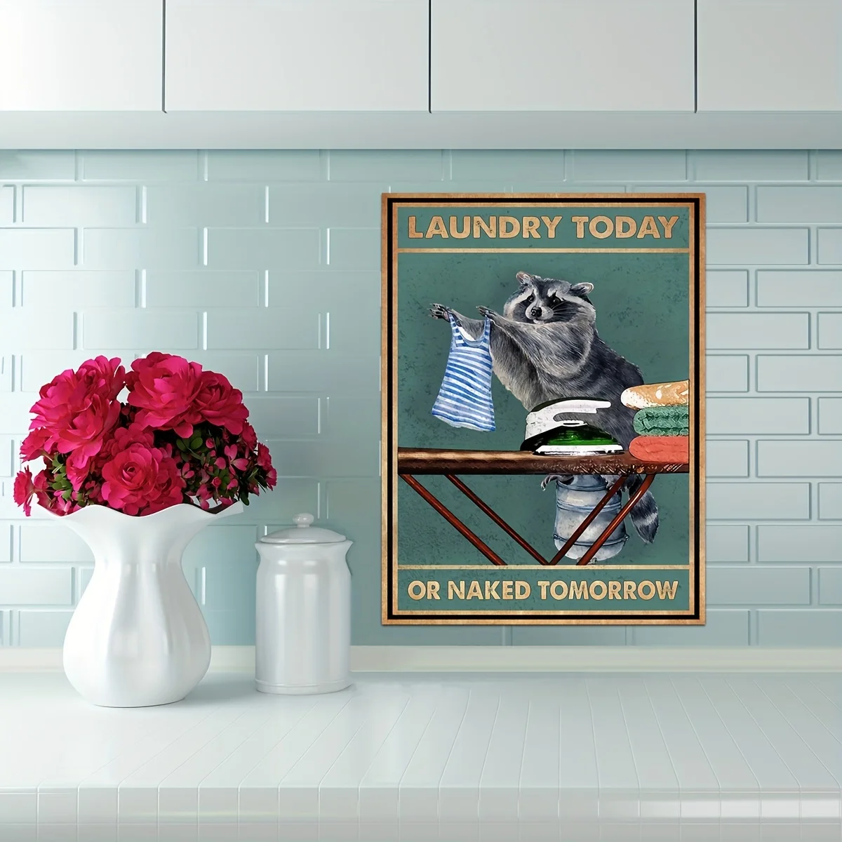 1pc Laundry Today or Naked Tomorrow Poster Raccoon Wall Art Funny Raccoon Animal Bathroom Home Decor Canvas Painting, No Frame