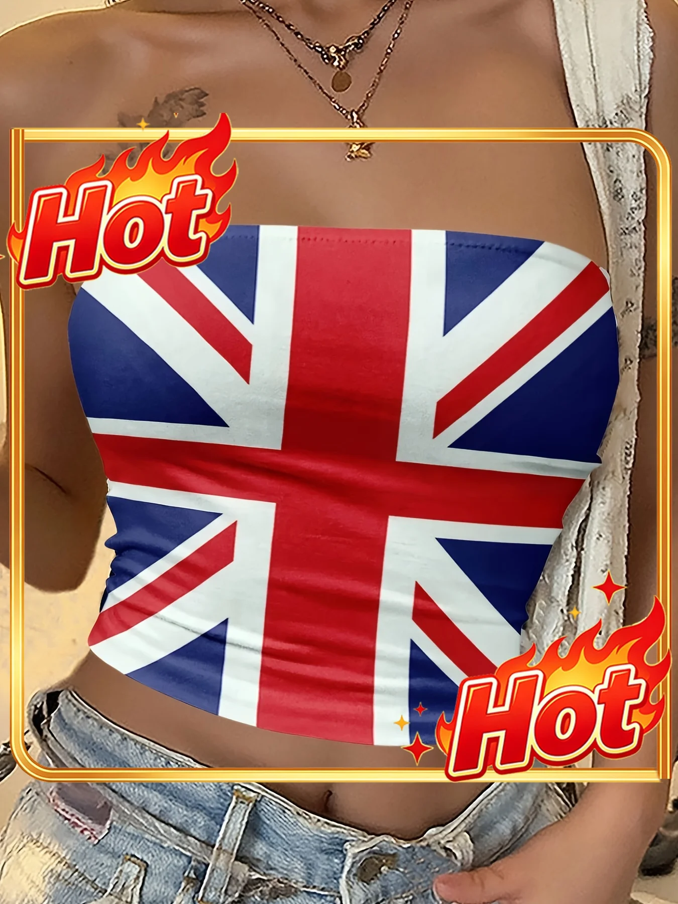Women'S British Flag Tube Top - Sleeveless Crop Top with Union Jack Design, Casual Summer Style, with Red, & Stripes, Perfect