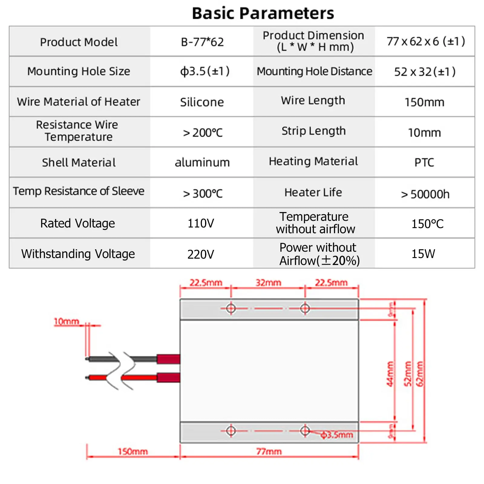 PTC Heating Element AC/DC 24-220V Insulated Constant Temperature Ceramic Thermostatic Heaters Plate Aluminum Shell Heating Tools